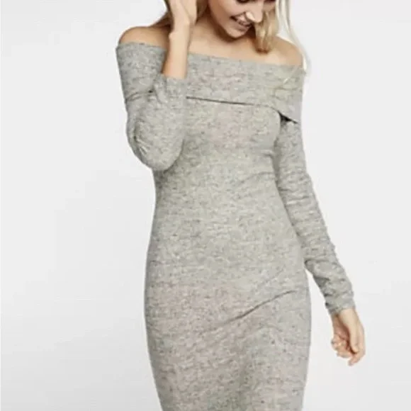 Express Grey Off the Shoulder Plush Jersey Dress Sz S - Picture 2 of 7